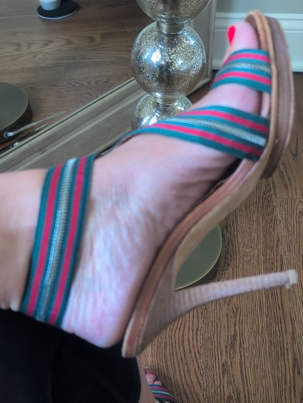 GUCCI RARE! Web Stripe Stilleto Heels Brown Leather Zipper Strap Detail - Women - Picture 6 of 12
